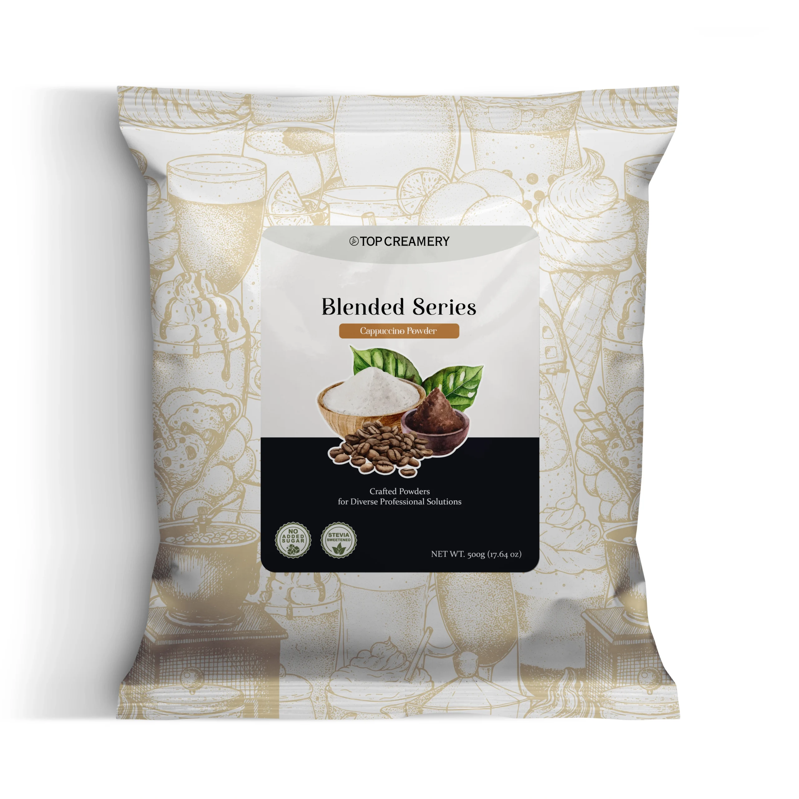 Blended Series Cappuccino Powder 500g premium coffee drink mix packaging pair view