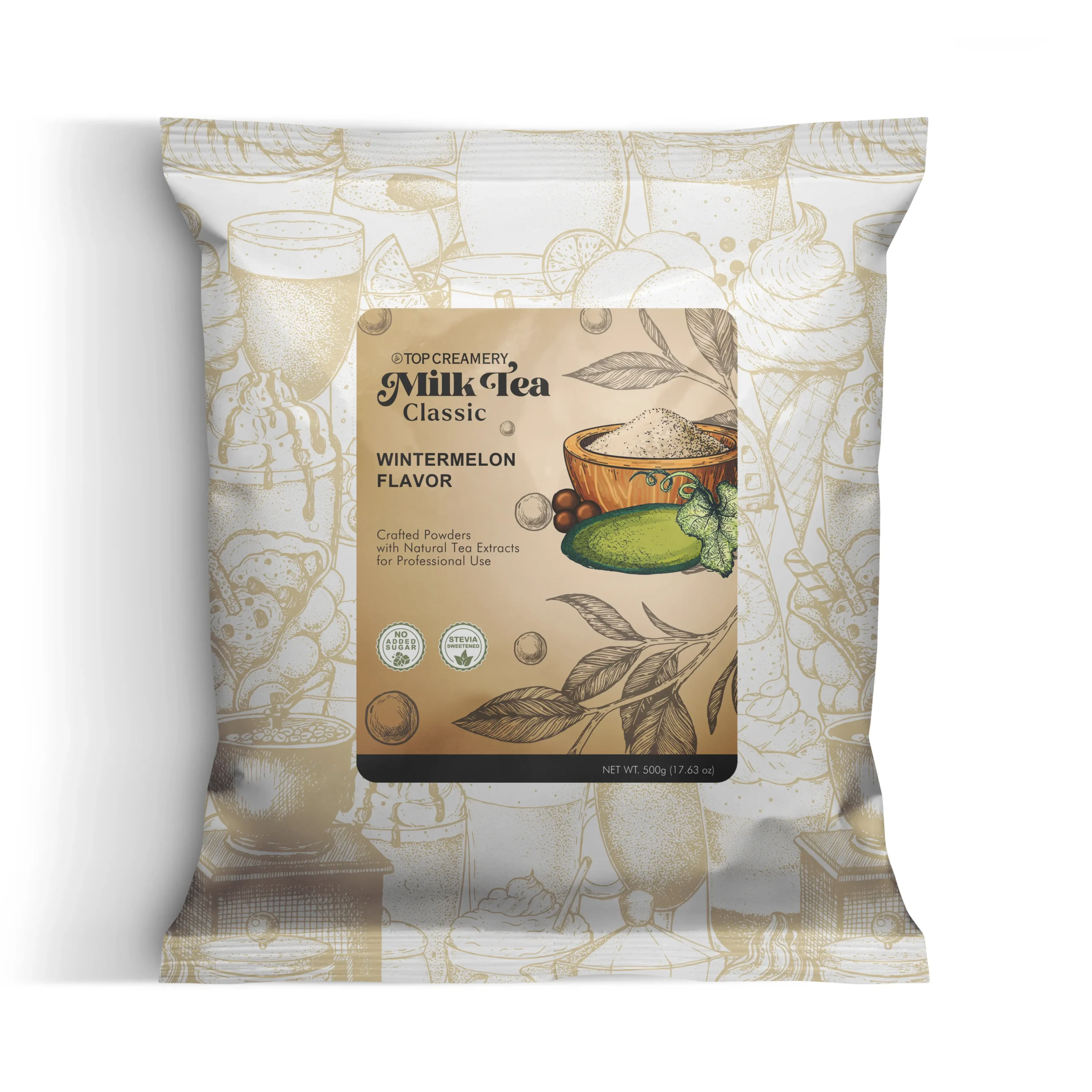 Milktea Series Wintermelon Powder 500g packaging with wintermelon milk tea and dessert drink