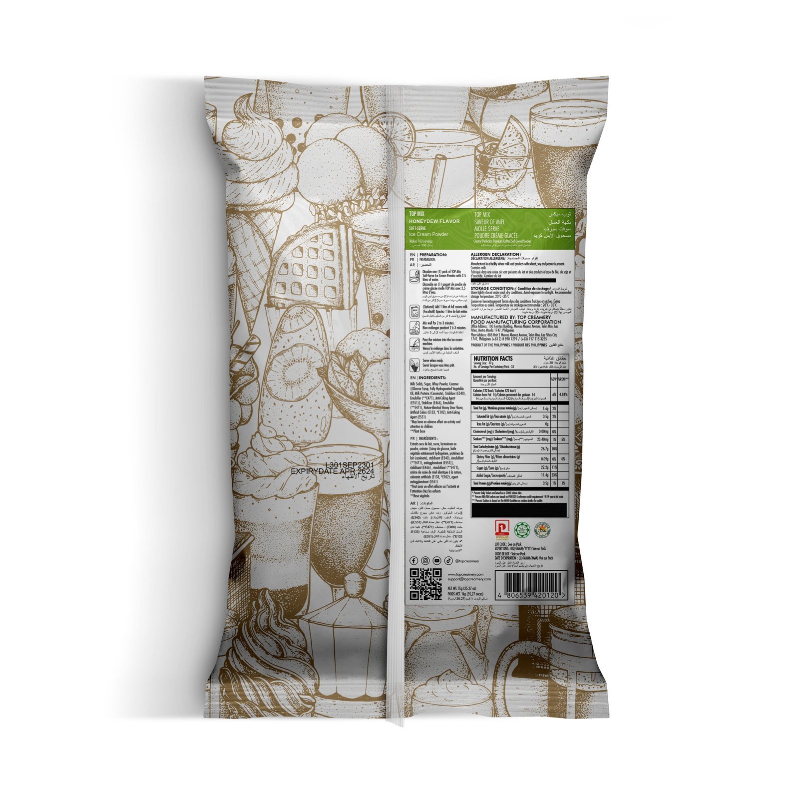 TOP Mix Soft-Serve Ice Cream Honeydew Powder 1kg - Image 2