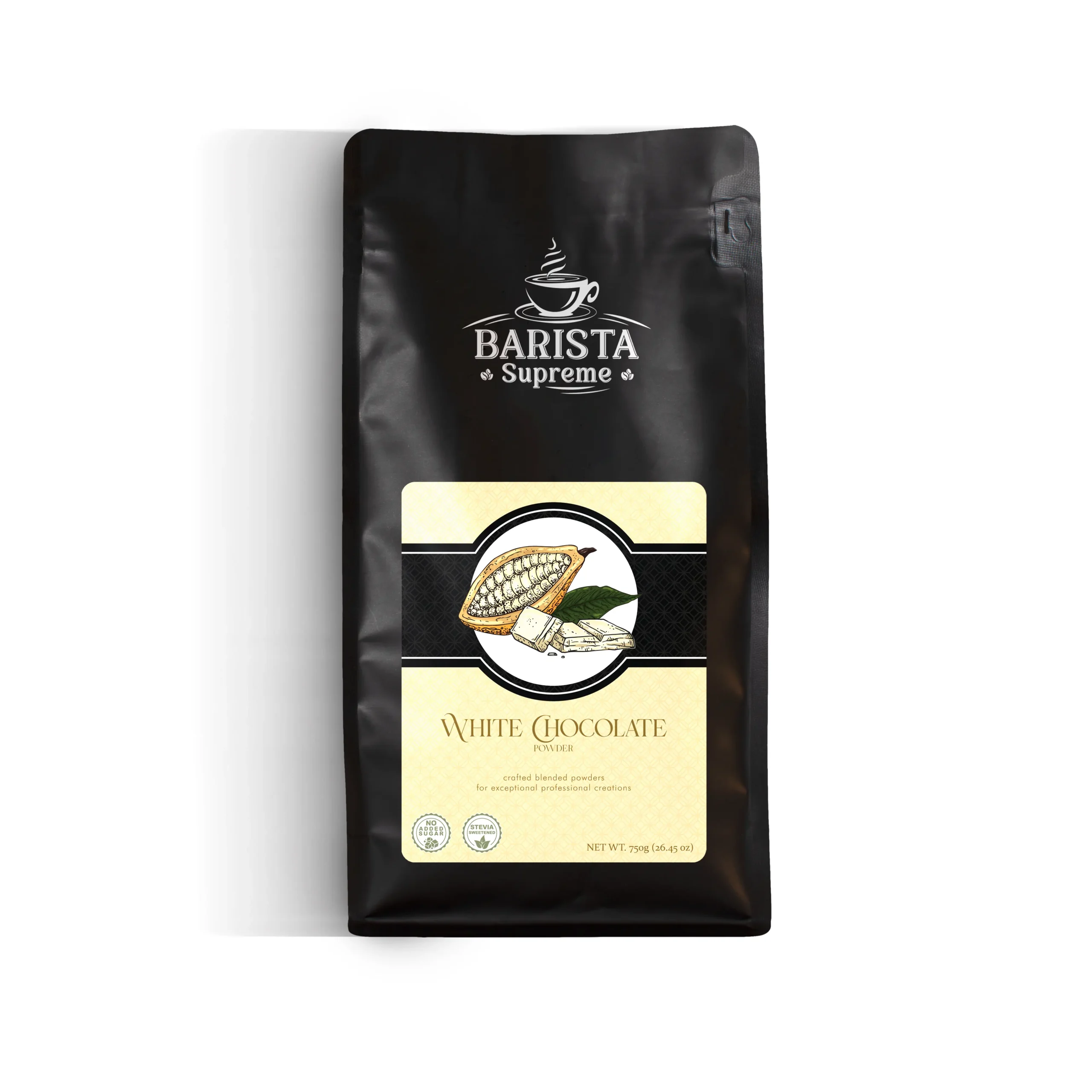 Barista Supreme White Chocolate Powder premium drink mix packaging front view