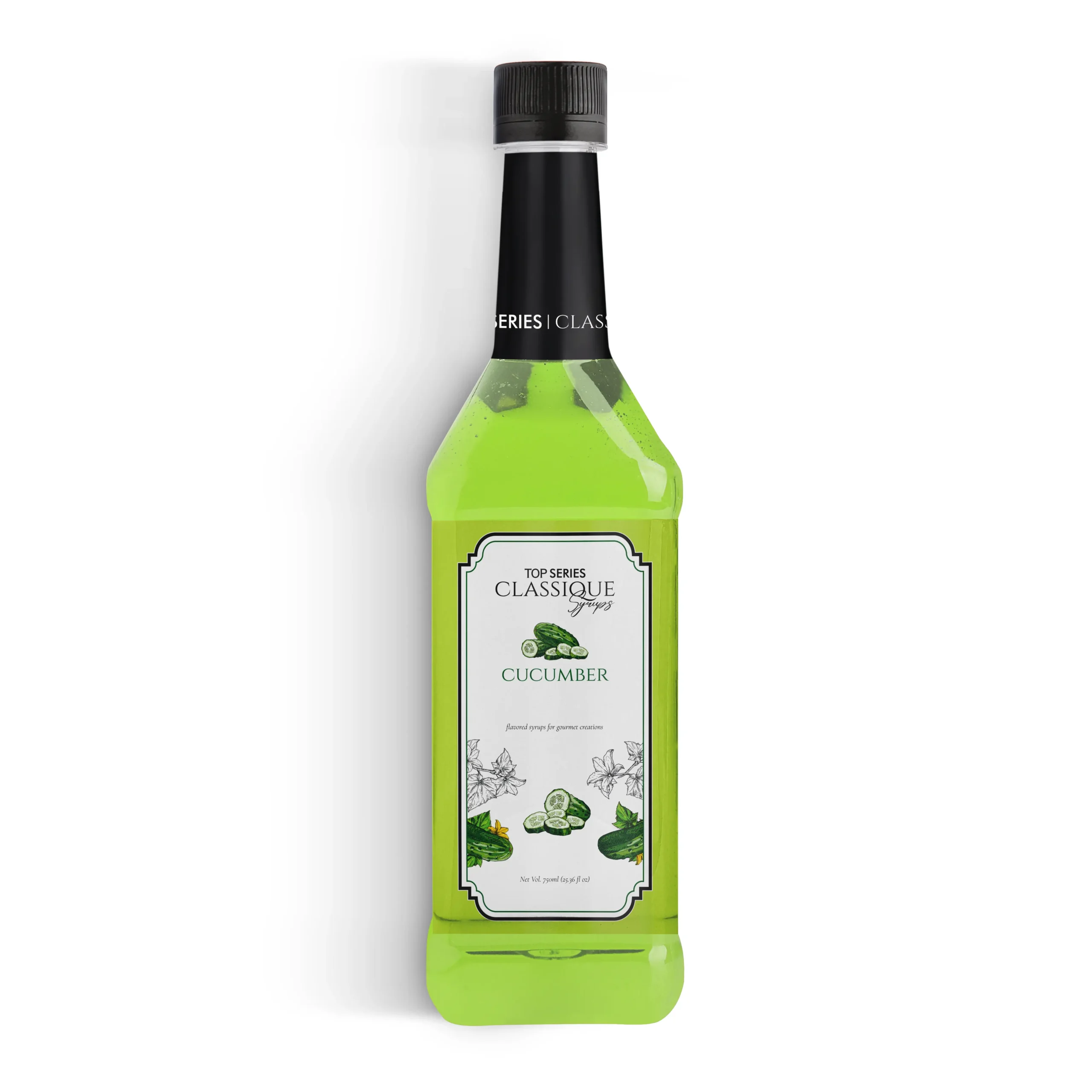 Four lime-green syrup bottles from the Top Series