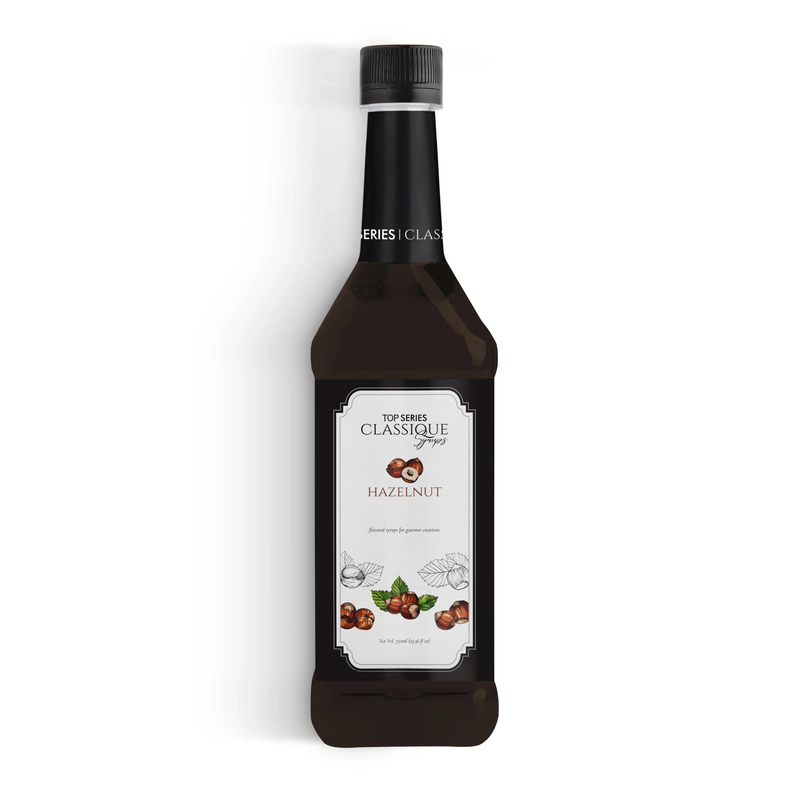 Four bottles in a row with black caps