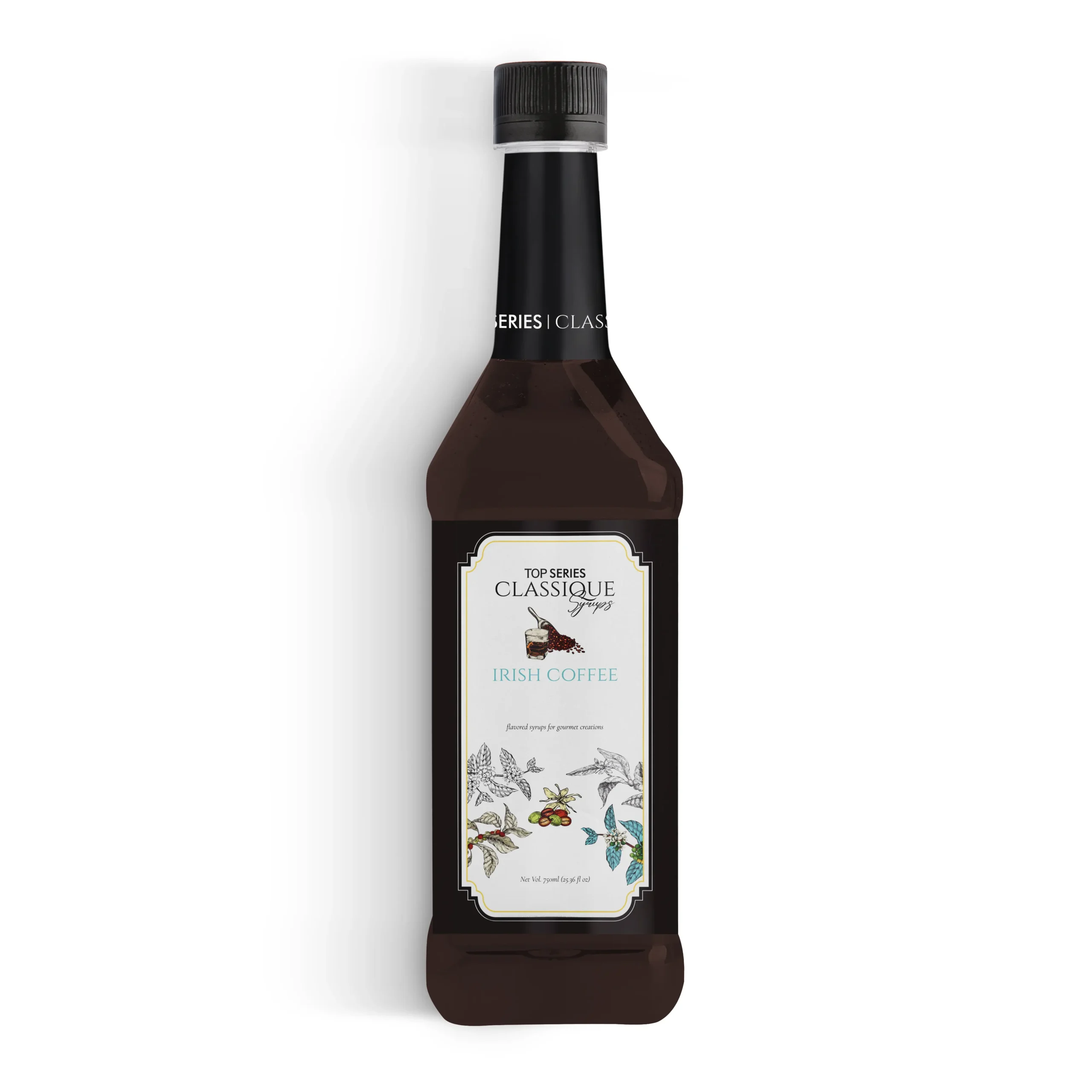 Four bottles in a row against a white background