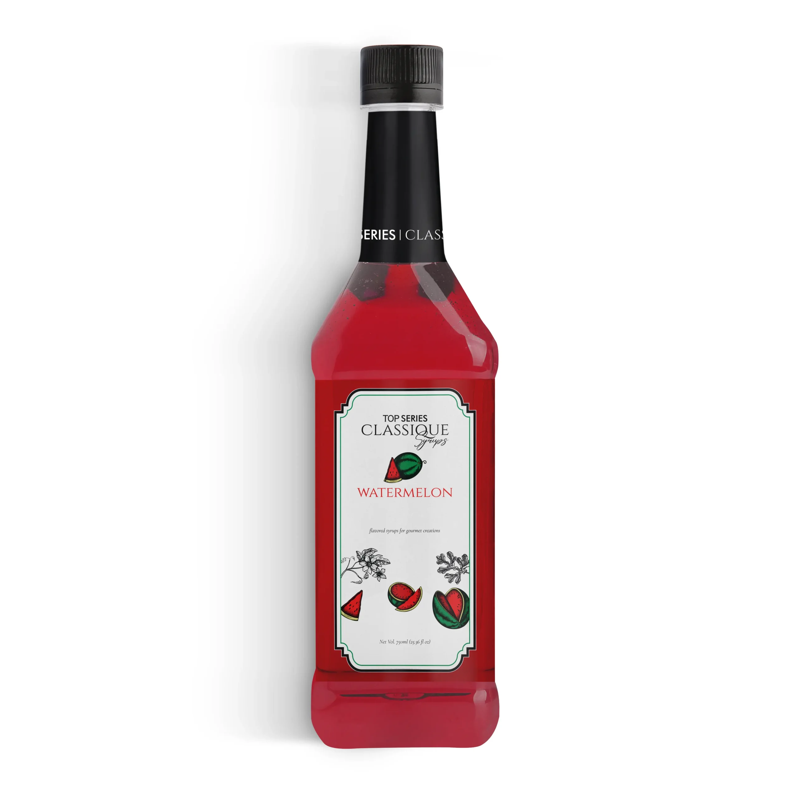 Four bottles in a row with black caps